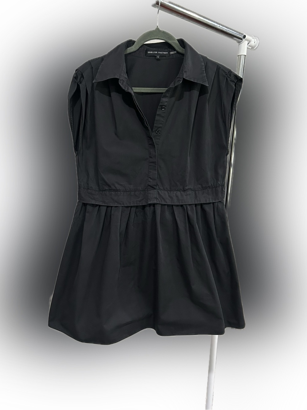 English Factory Black Sleeveless Peplum Button-Front Top